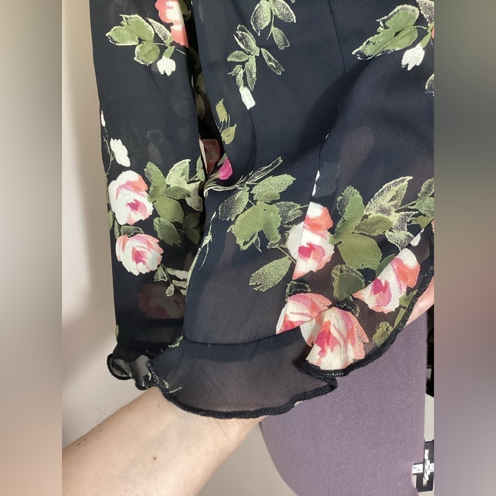 90s Y2K Vintage CDC Cardigan Floral Ruffle Topper Size 8 - Picture 12 of 16